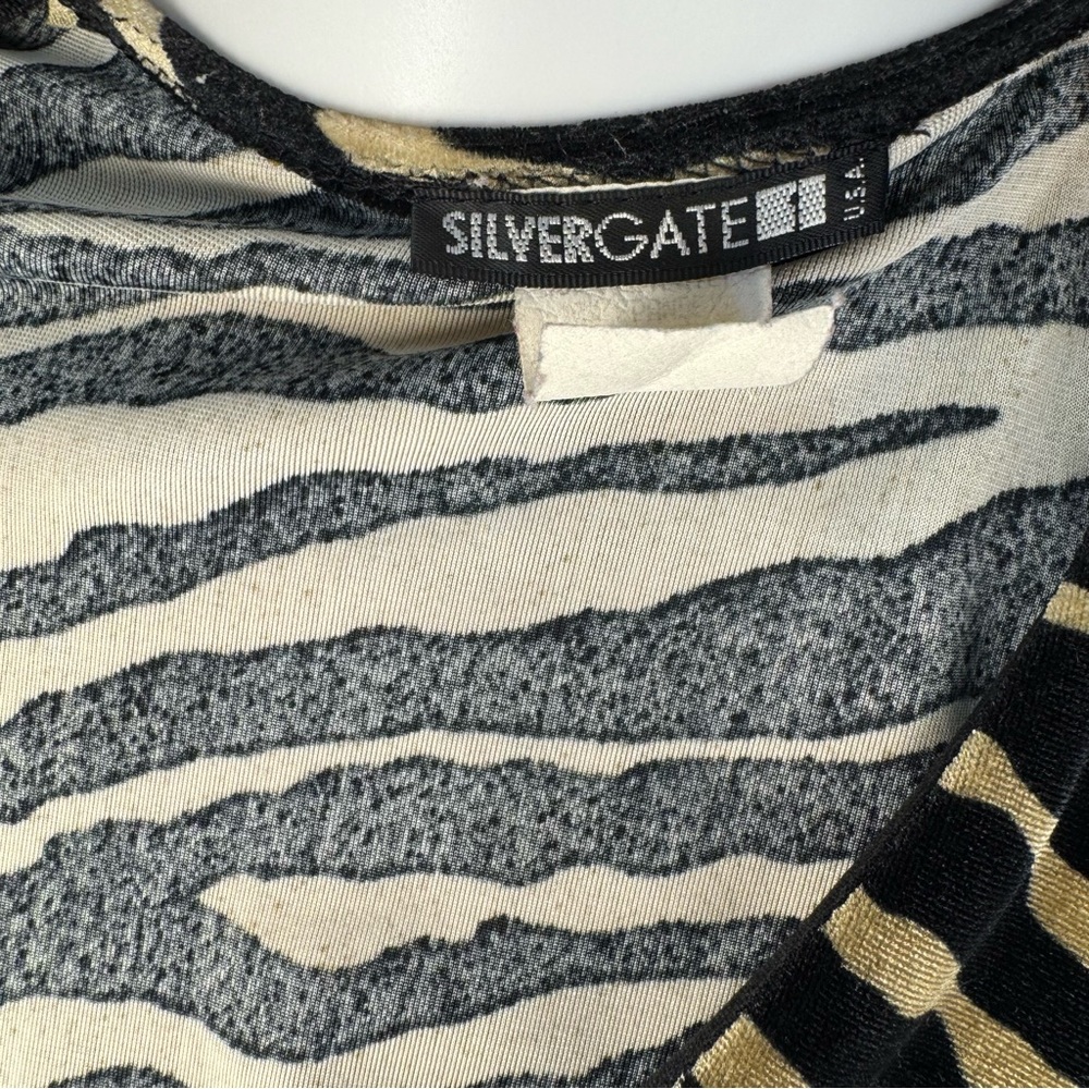 Y2K Silvergate Tan Velvet Zebra Stripes Blouse S - Picture 6 of 6